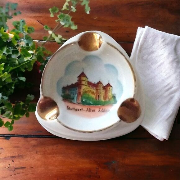 RW Bavaria Porcelain Ashtray Dish Gold Trim Stuttgart Altes Schloss Trinket Vtg. - Picture 15 of 16